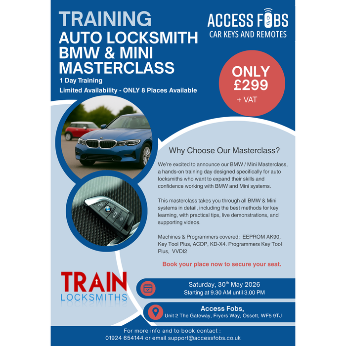 1 Day BMW & Mini Masterclass – Professional Auto Locksmith Training (Saturday 30th May 2026)