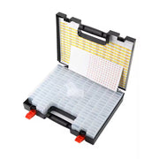 Open tool case with compartments and a grid insert on a white background