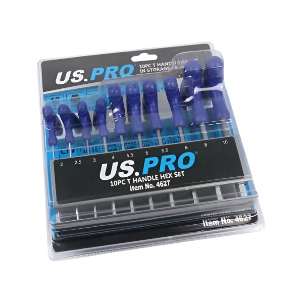 US PRO T-Handle Hex Allen Key Set 2-10mm (10pc) with Rack