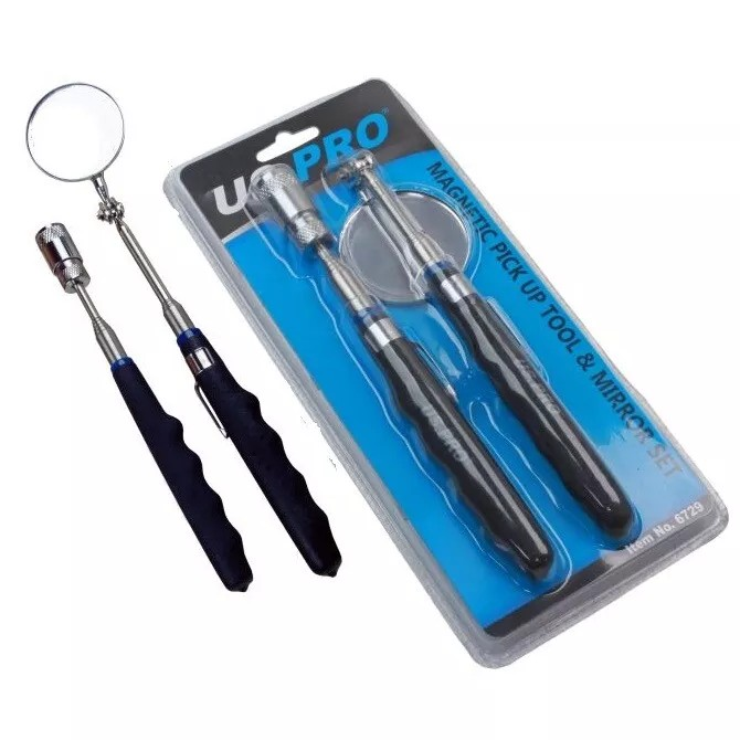 US PRO Magnetic Pick Up Tool & Mirror Set with Light