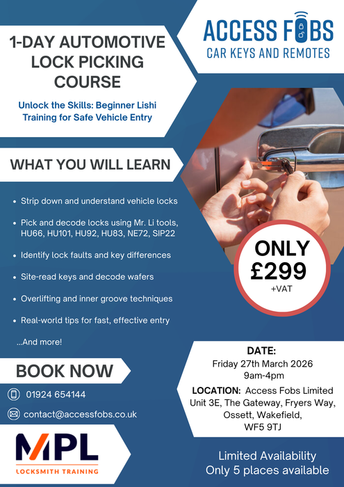 1 Day Automotive Lock Picking Course (Friday 27 March 2026)
