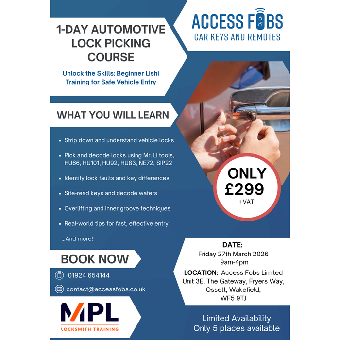 1 Day Automotive Lock Picking Course (Friday 27 March 2026)