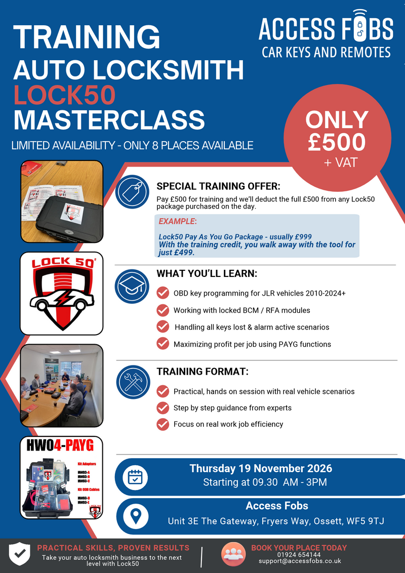 1 Day Lock50 Masterclass Professional Auto Locksmith Training Thursday 19th November 2026