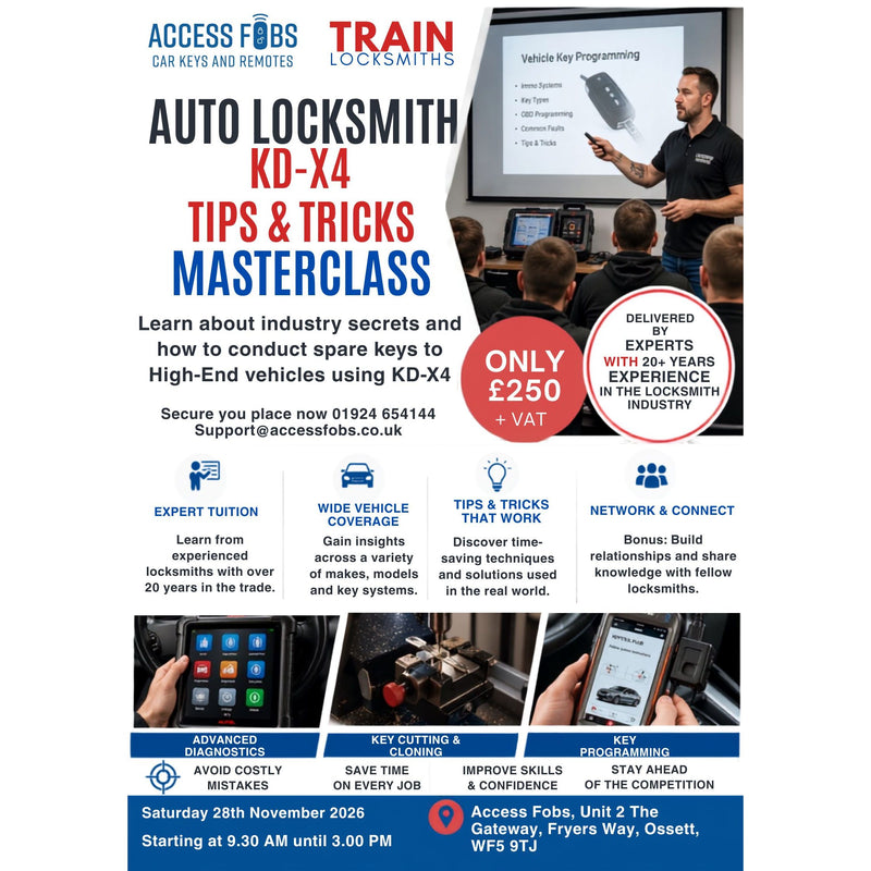 1 Day Auto Locksmith KD-X4 Tips, Tricks and Workarounds Training Course 28th November 2026