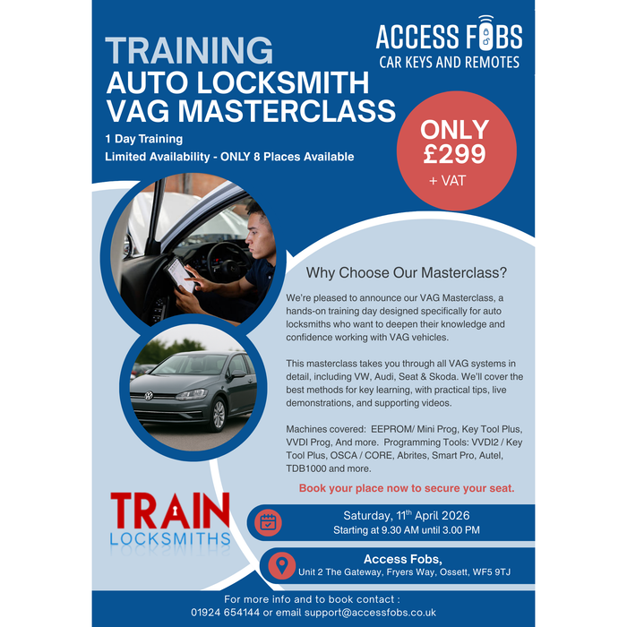 1 Day VAG Masterclass – Professional Auto Locksmith Training (Saturday 11th April 2026)